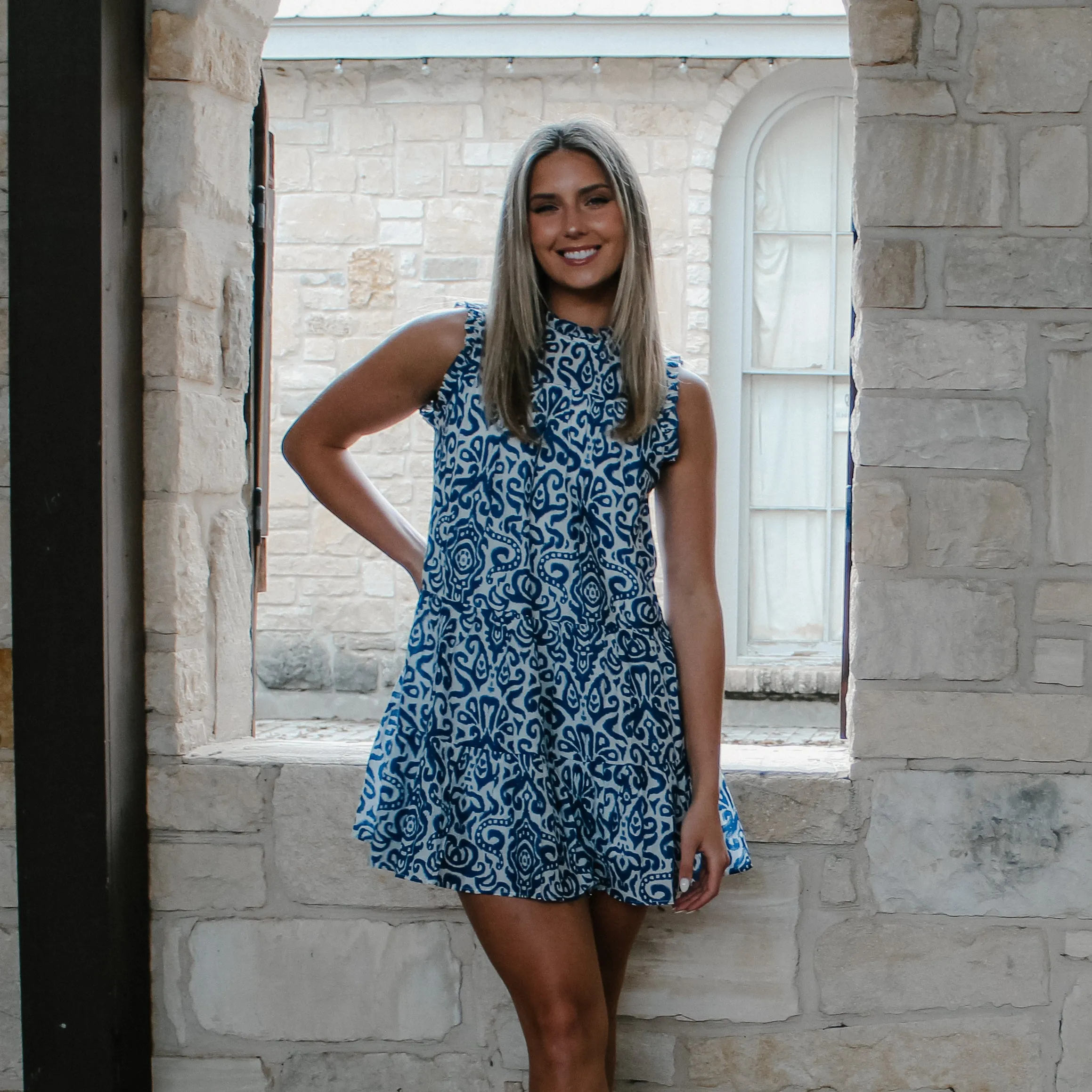 Pinch Navy Printed Tired Dress