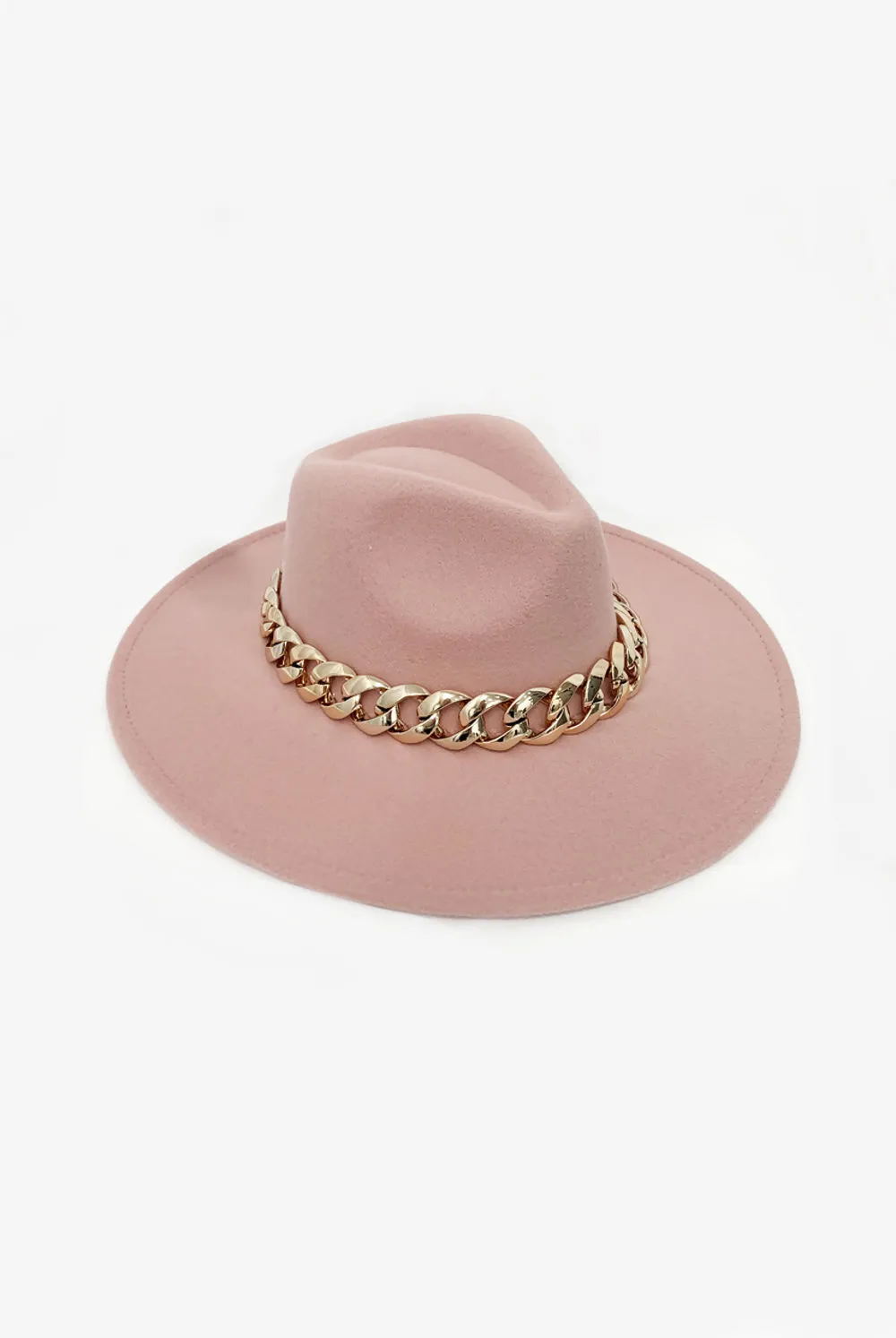 Pink Chain Felt Fedora Hat