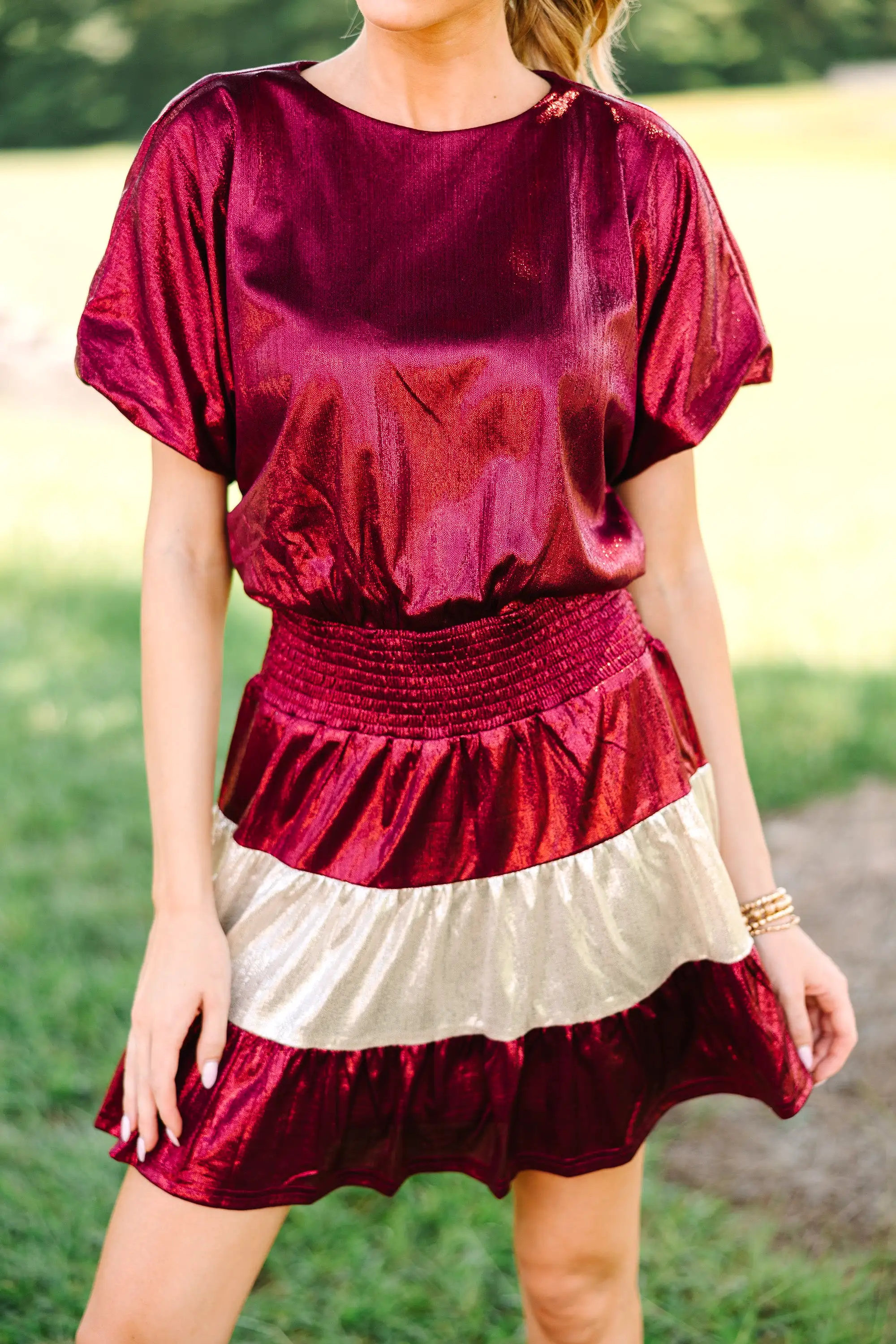 Play Your Game Crimson Red Colorblock Dress