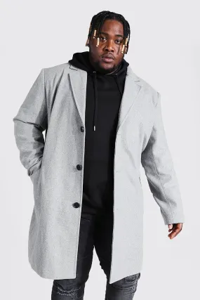 Plus Single Breasted Wool Look Overcoat in Grey