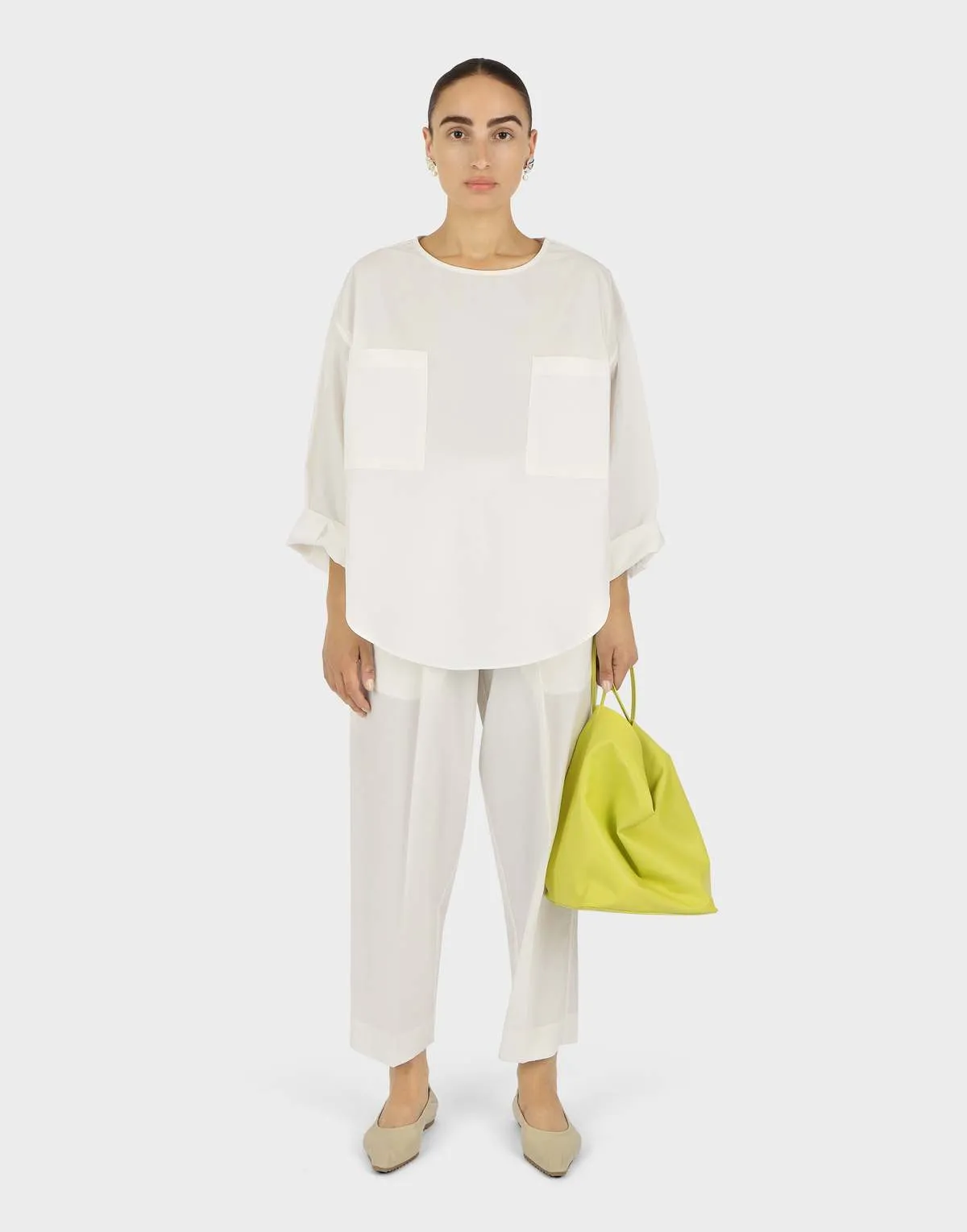 Pocket Popover Top - Off White Parchment Poplin