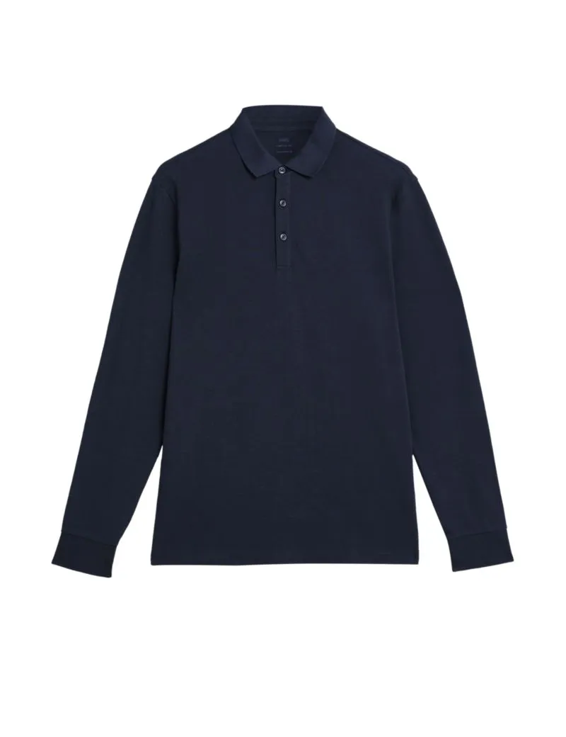 Pure Cotton Long Sleeve Polo Shirt