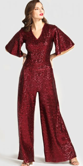 Red Sequin Batwing Jumpsuit