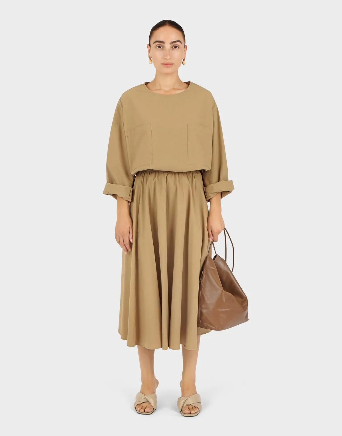 Relaxed Circle Skirt - Khaki Parchment Poplin