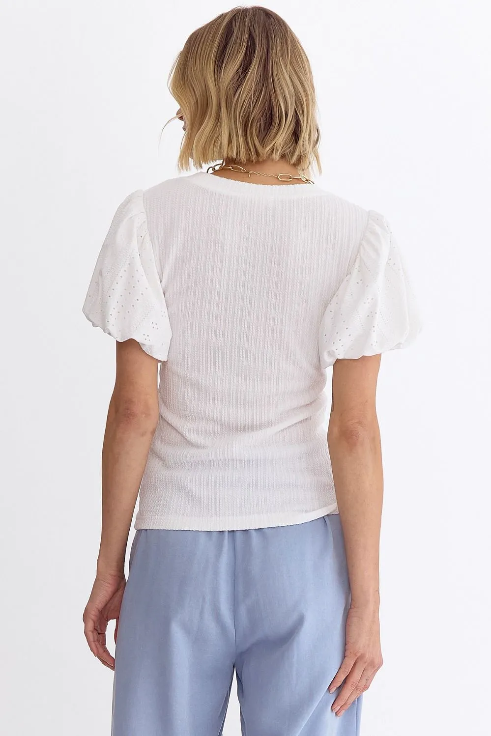 Round Neck Cable Knit Short Sleeve Top