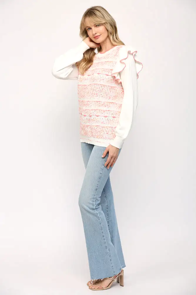 Ruffle Long Sleeve Knitted Top