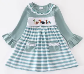 Sage Ducks Embroidered Dress