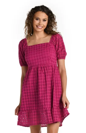 Saltwater Sands Short Sleeve Cover Up Dress - Magenta