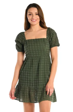 Saltwater Sands Short Sleeve Cover Up Dress - Olive