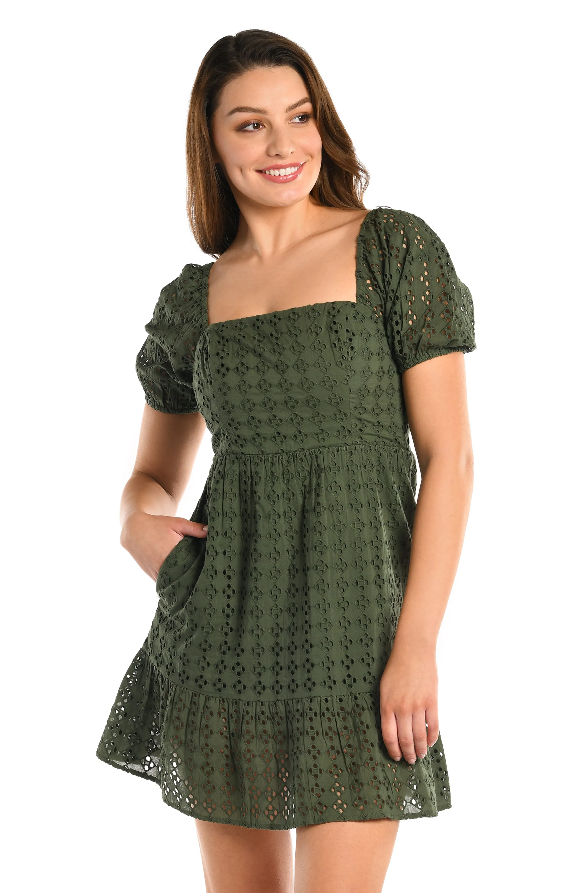 Saltwater Sands Short Sleeve Cover Up Dress - Olive