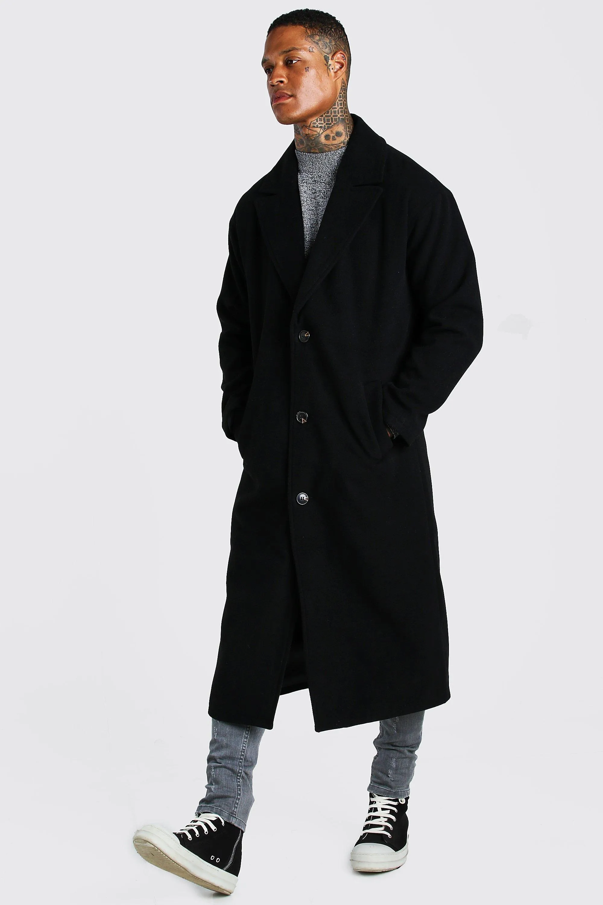 Single Breasted Extra Longline Overcoat | boohooMAN UK