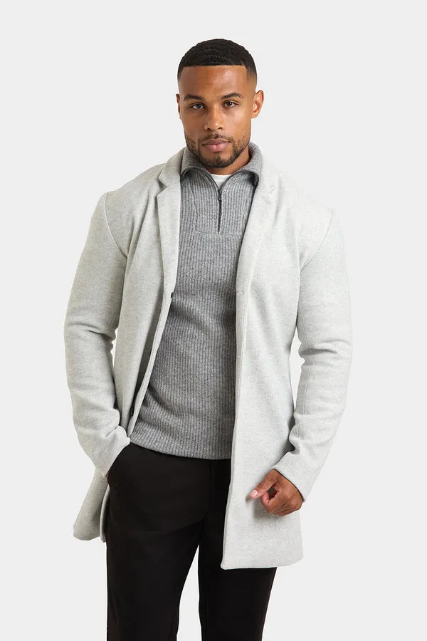 Single Breasted Overcoat in Pale Grey