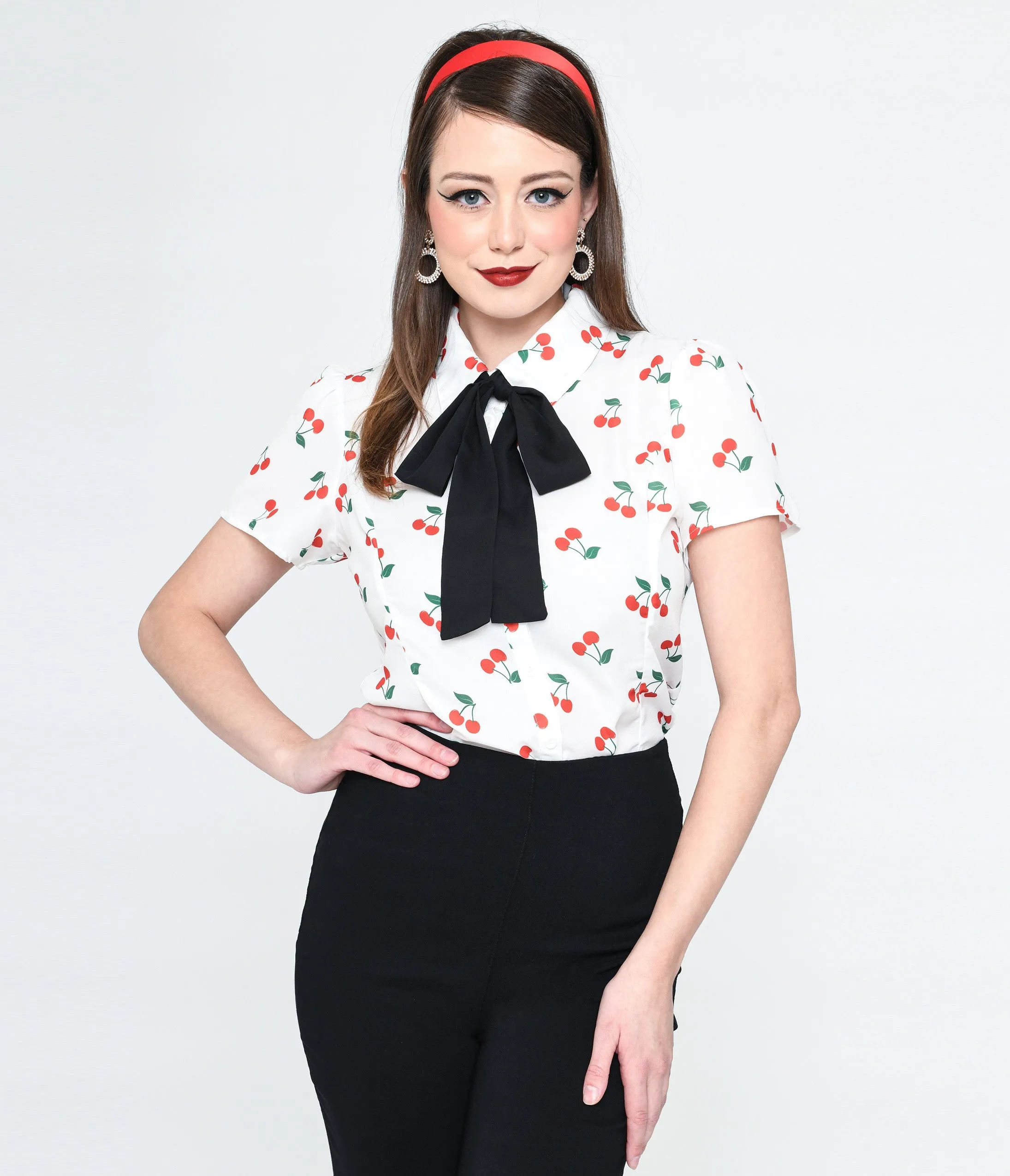 Smak Parlour White & Cherries Power Play Blouse