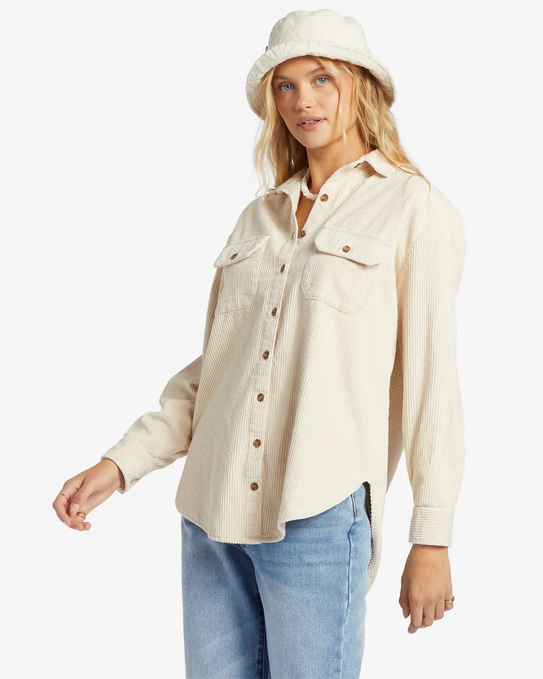 So Stoked Cord Long Sleeve Top - Whitecap