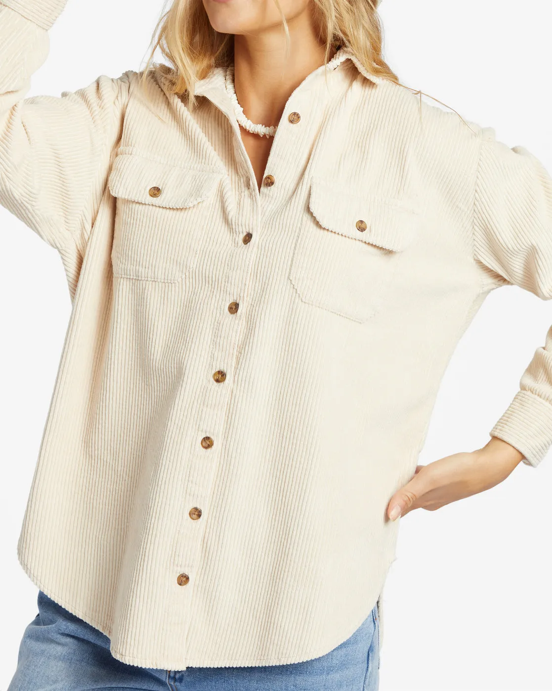 So Stoked Cord Long Sleeve Top - Whitecap