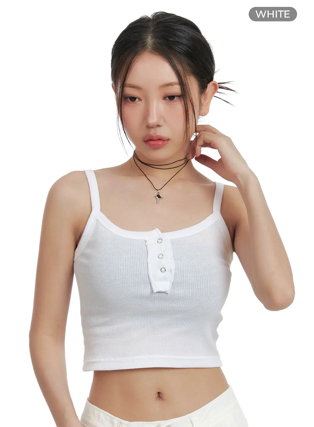 Solid Buttoned Cotton Cami Crop Top OA416