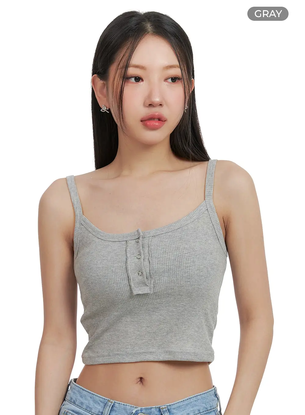 Solid Buttoned Cotton Cami Crop Top OA416