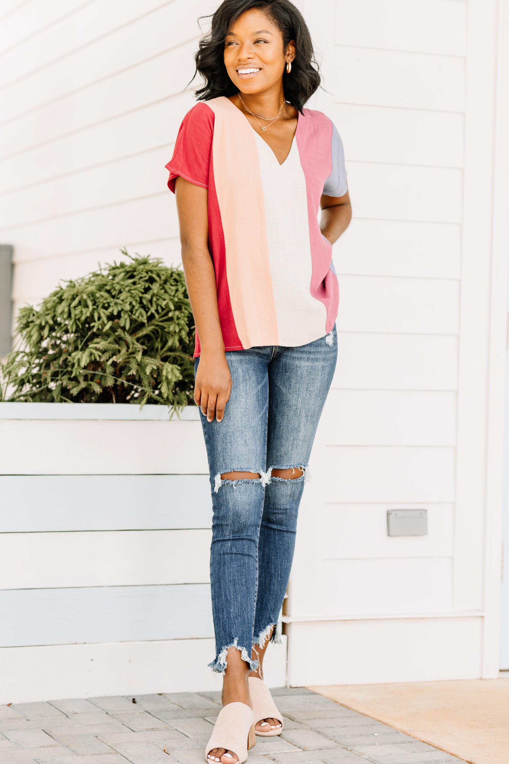 Something To Love Burgundy Red Colorblock Top