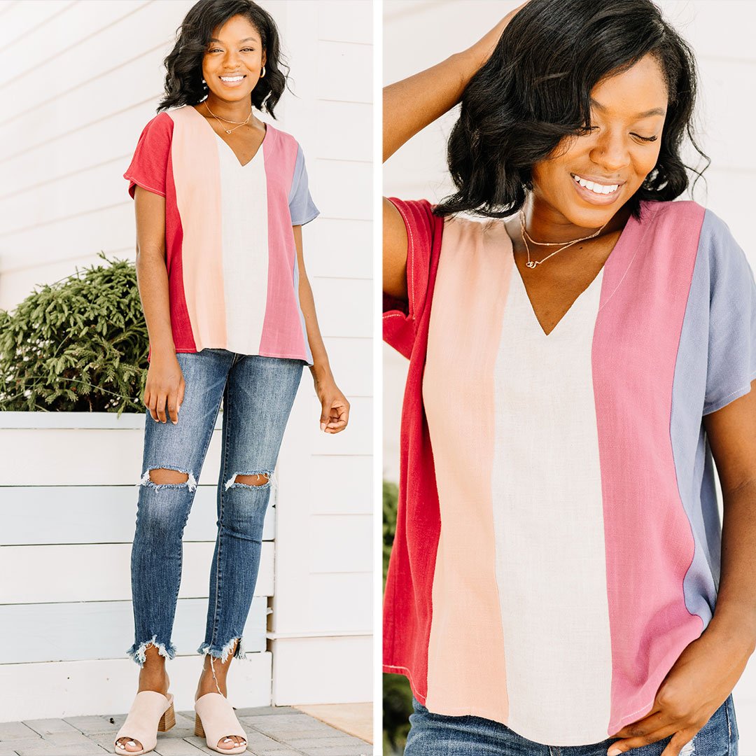 Something To Love Burgundy Red Colorblock Top