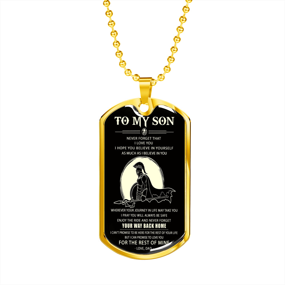 Spartan black engraved dog tag - Dad to son - Your way back home