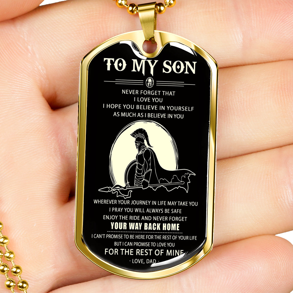 Spartan black engraved dog tag - Dad to son - Your way back home