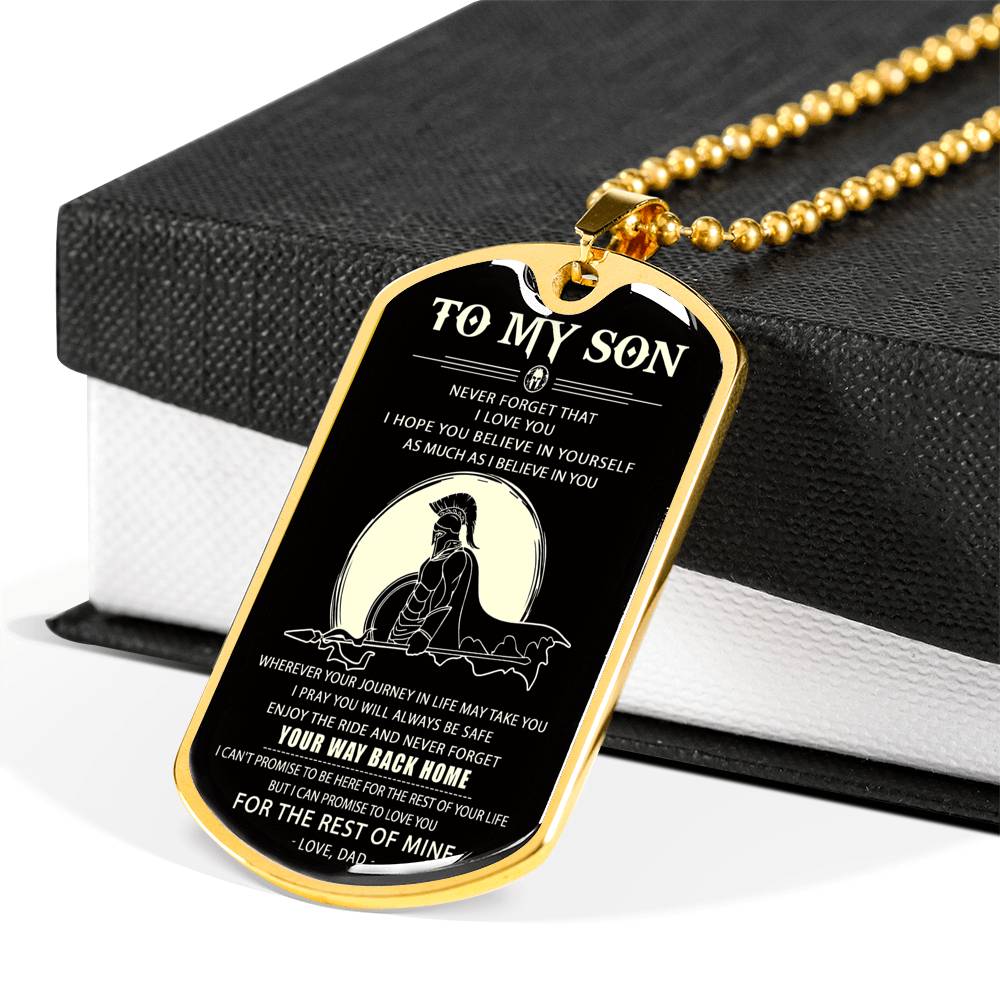 Spartan black engraved dog tag - Dad to son - Your way back home