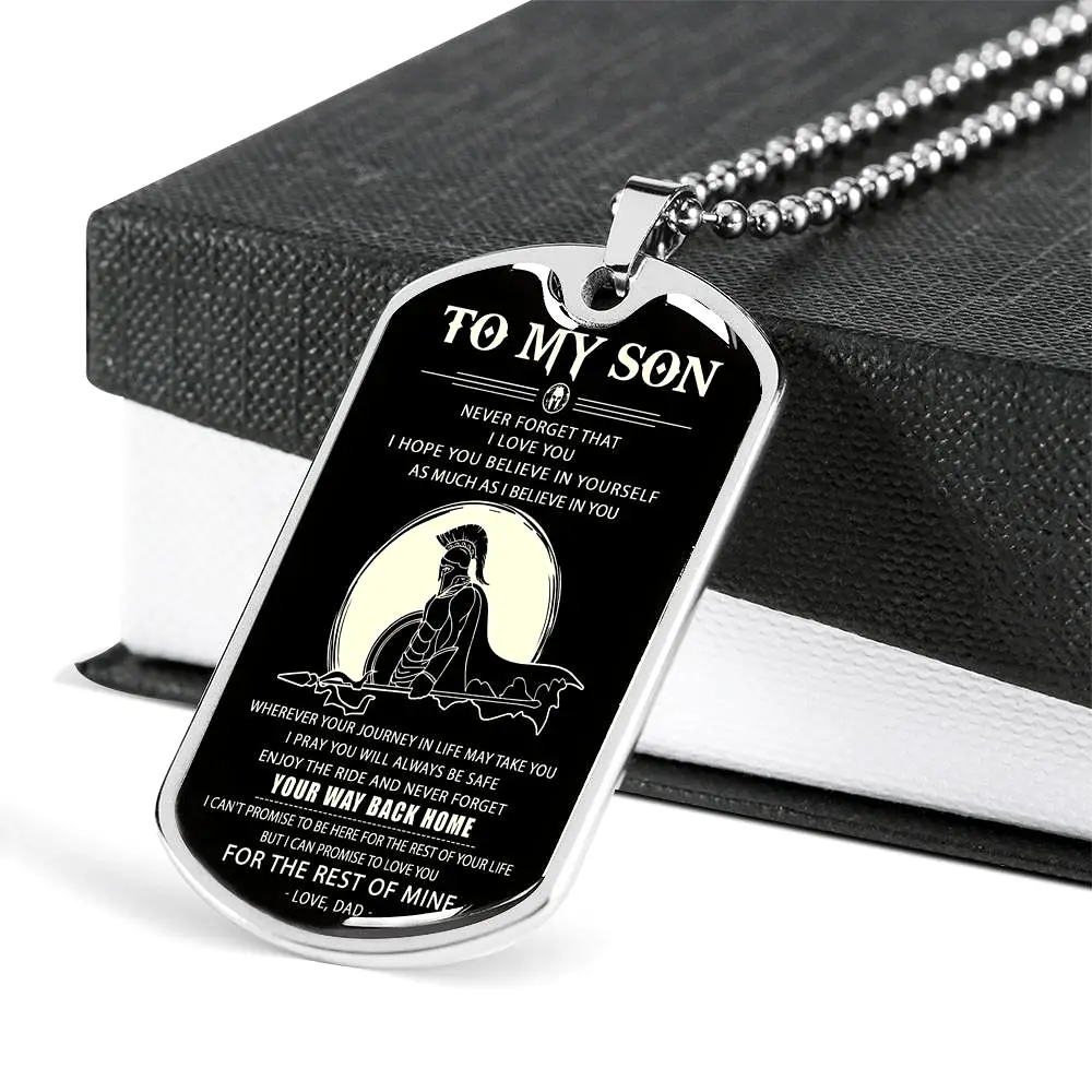 Spartan black engraved dog tag - Dad to son - Your way back home