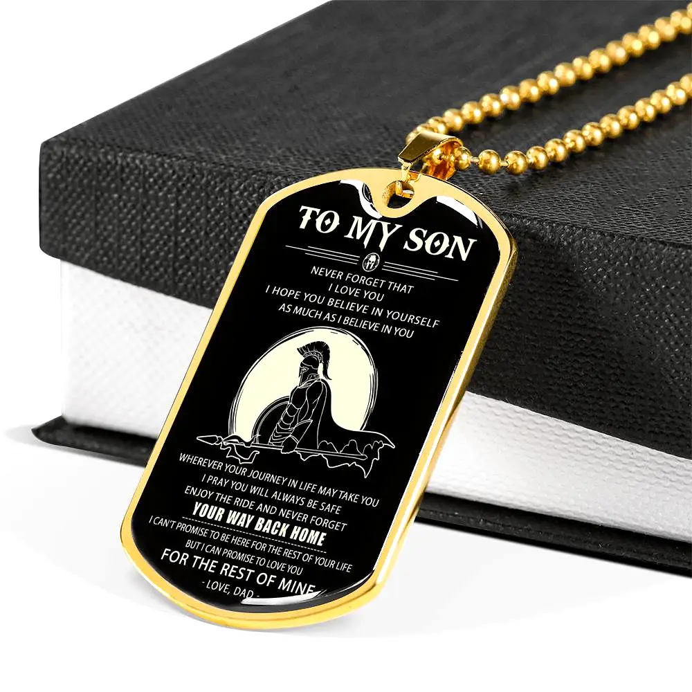 Spartan black engraved dog tag - Dad to son - Your way back home