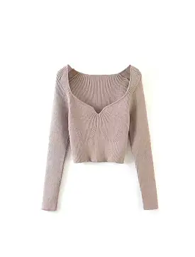 Square Neck Short Knit Pullover Top