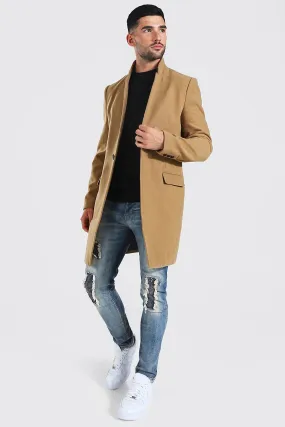 Stand Up Collar Smart Single Button Overcoat | boohooMAN UK