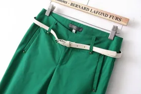 Stretch Pants for Women Cotton Blend with Leather Belt