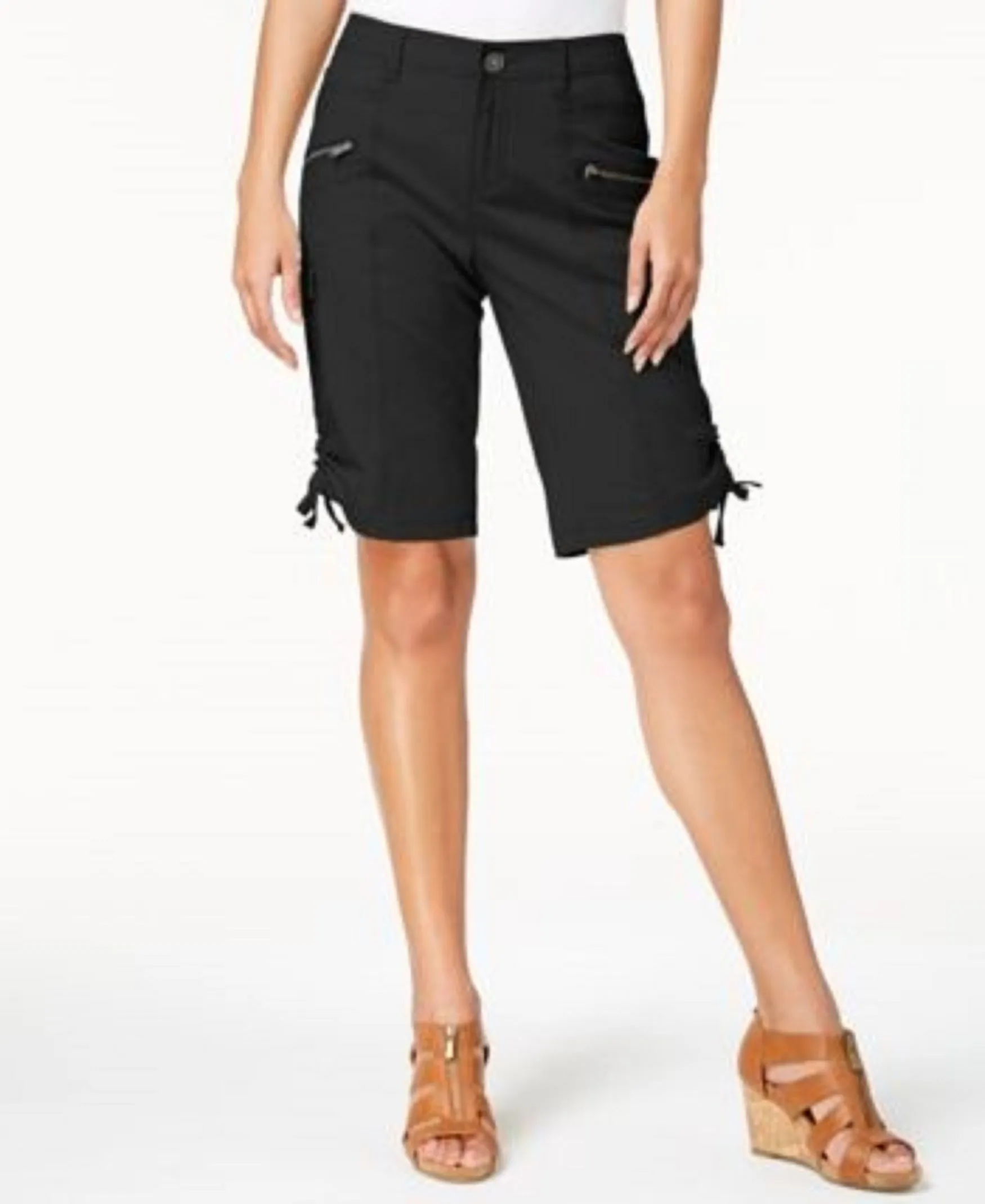 Style & Co Women's Zipper Bermuda Cargo Shorts Black Size 6