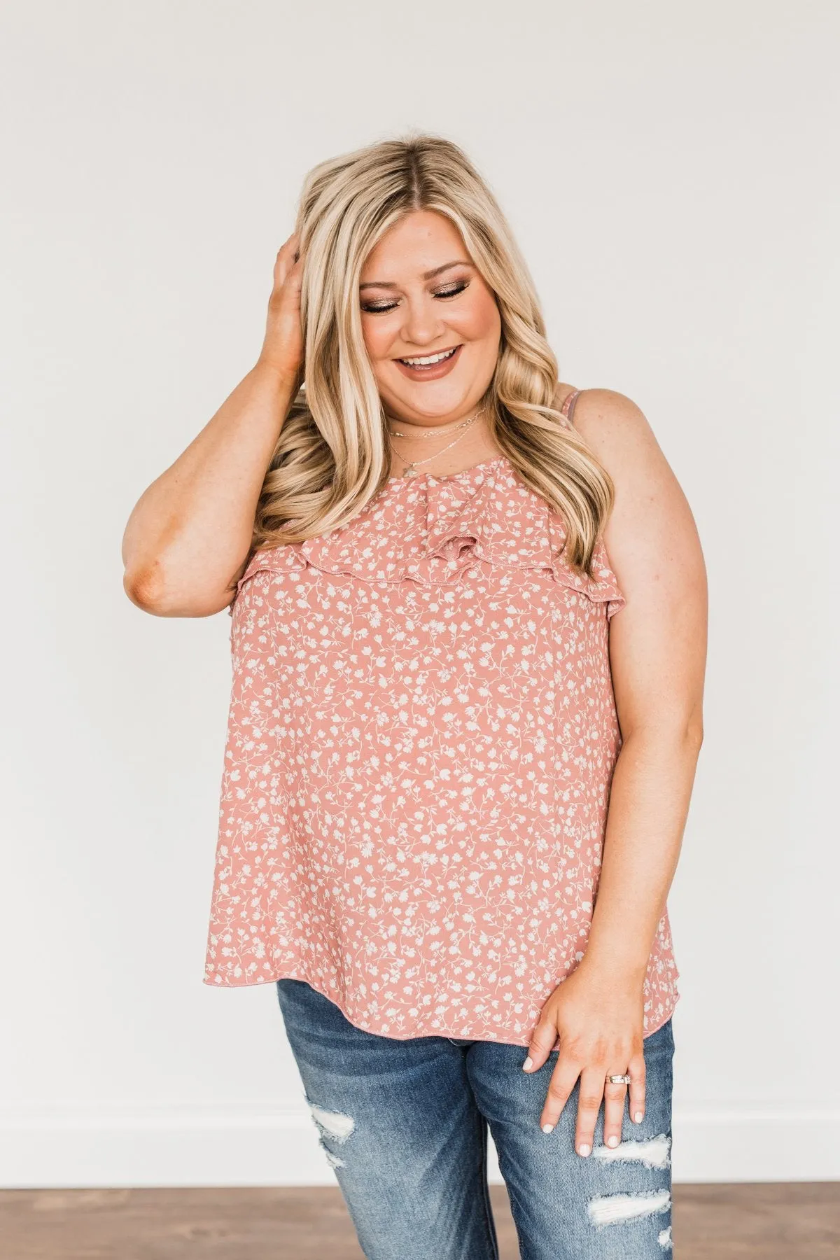 Sweet Like Me Floral Tank Top- Dusty Mauve Pink