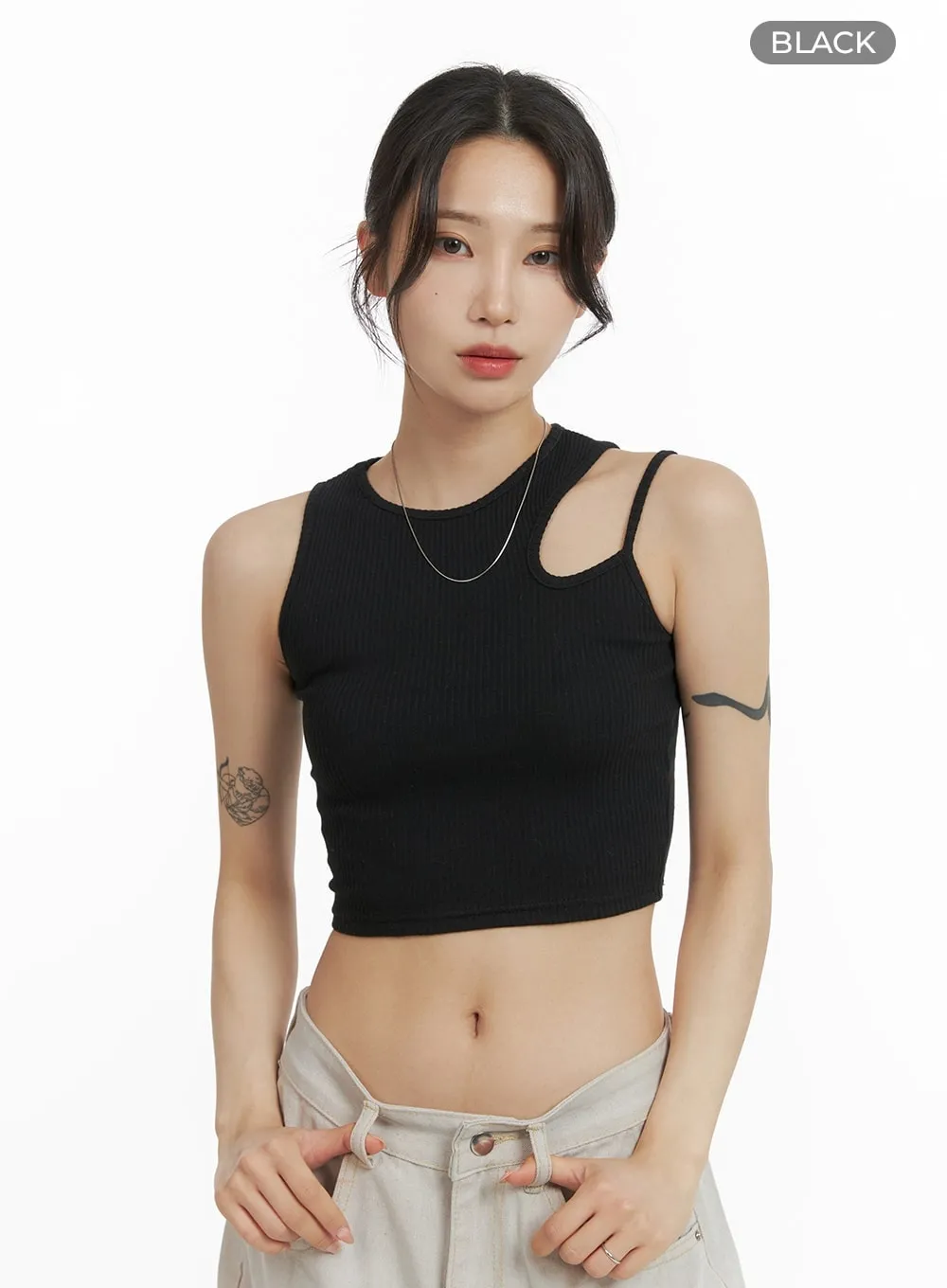 Unbalanced Cut-Out Crop Cami Top CM426