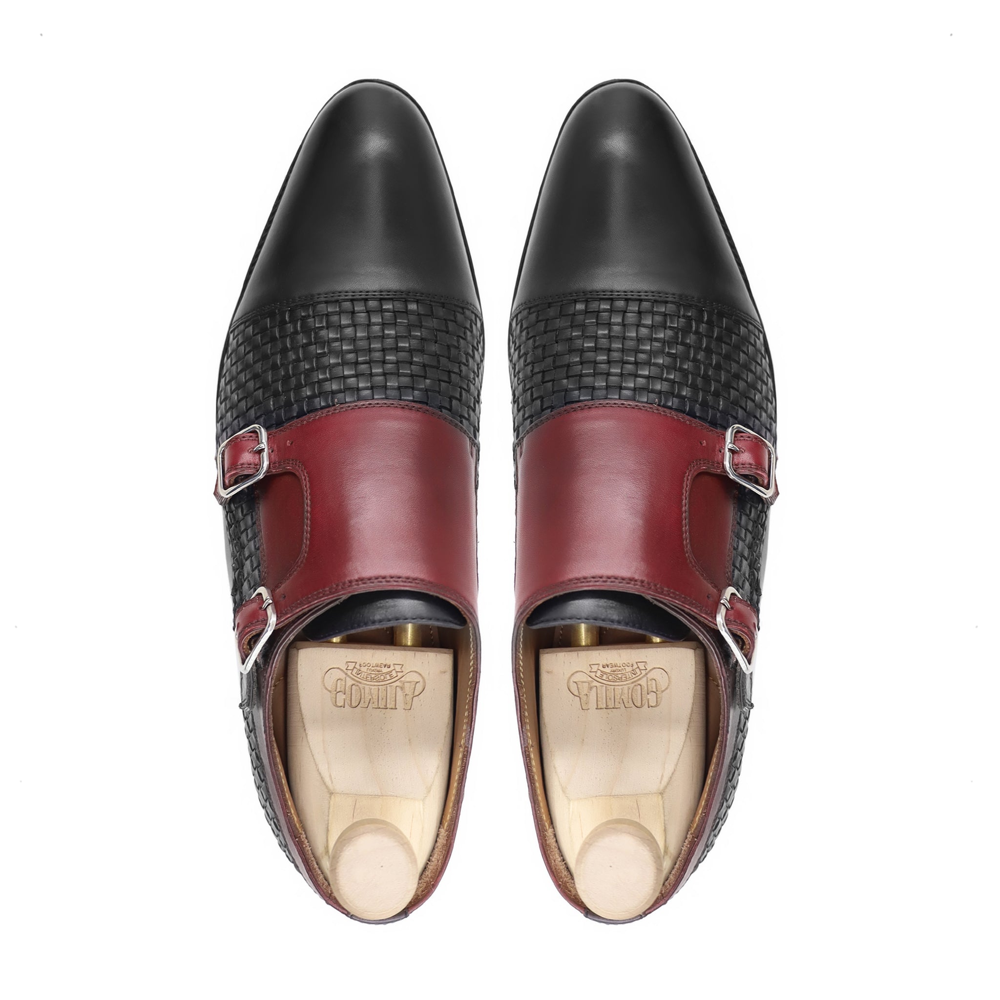 Upplands - Men's Oxblood Calf and Black Hand Woven Double Monkstrap