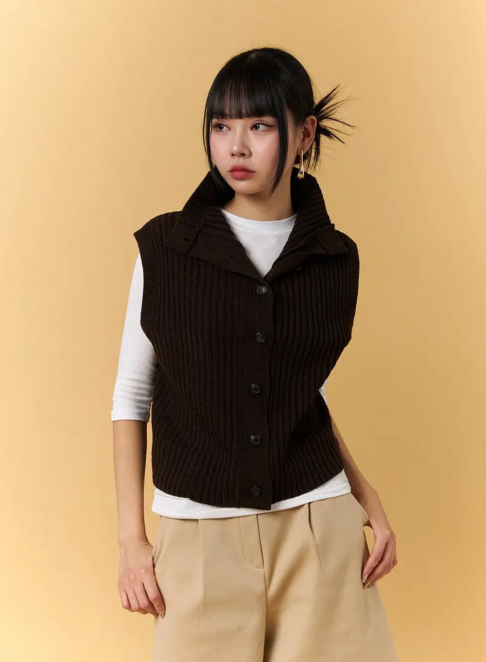 V-Neck Hoodie Knit Vest CJ404