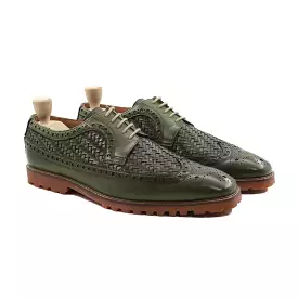 Valencia - Men's Green Calf and Hand Woven Leather Derby Shoe