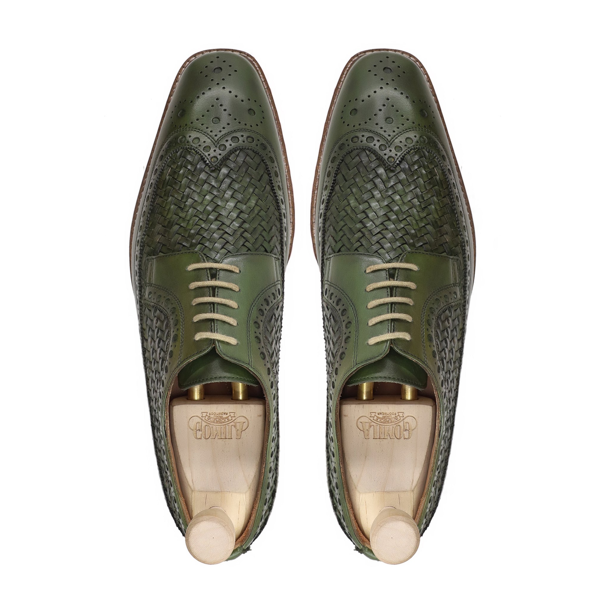 Valencia - Men's Green Calf and Hand Woven Leather Derby Shoe