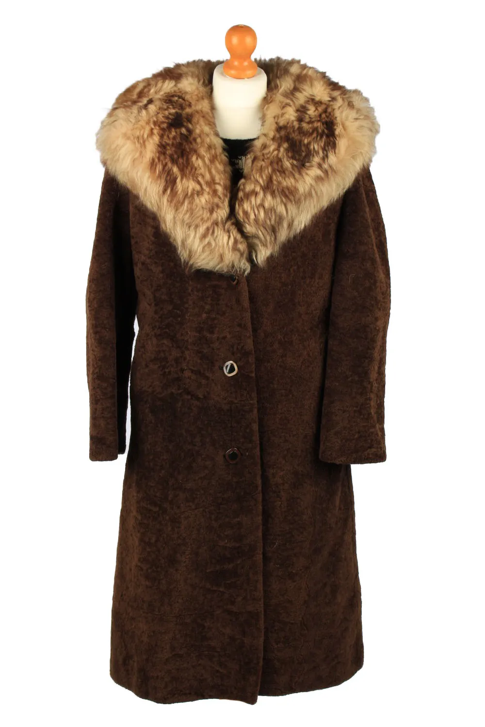 Vintage Koziarske Zavody Jasna Womens Faux Fur Neck Overcoat Size 46 Brown - Pepper Tree London