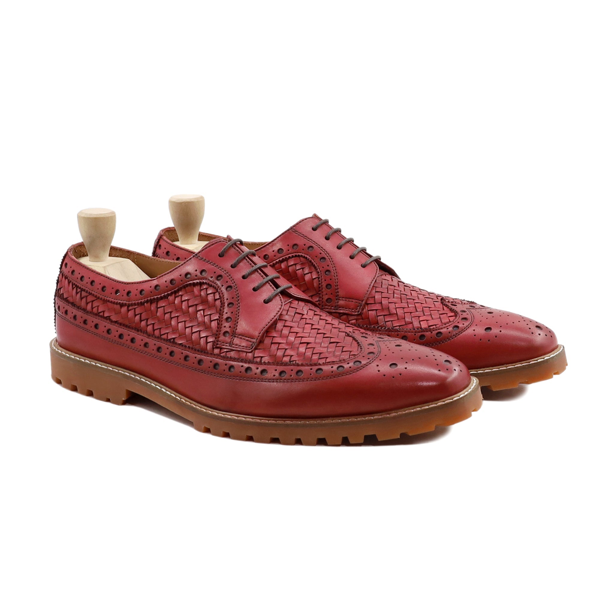 Waneta - Men's Oxblood Calf and Hand Woven Leather Derby Shoe