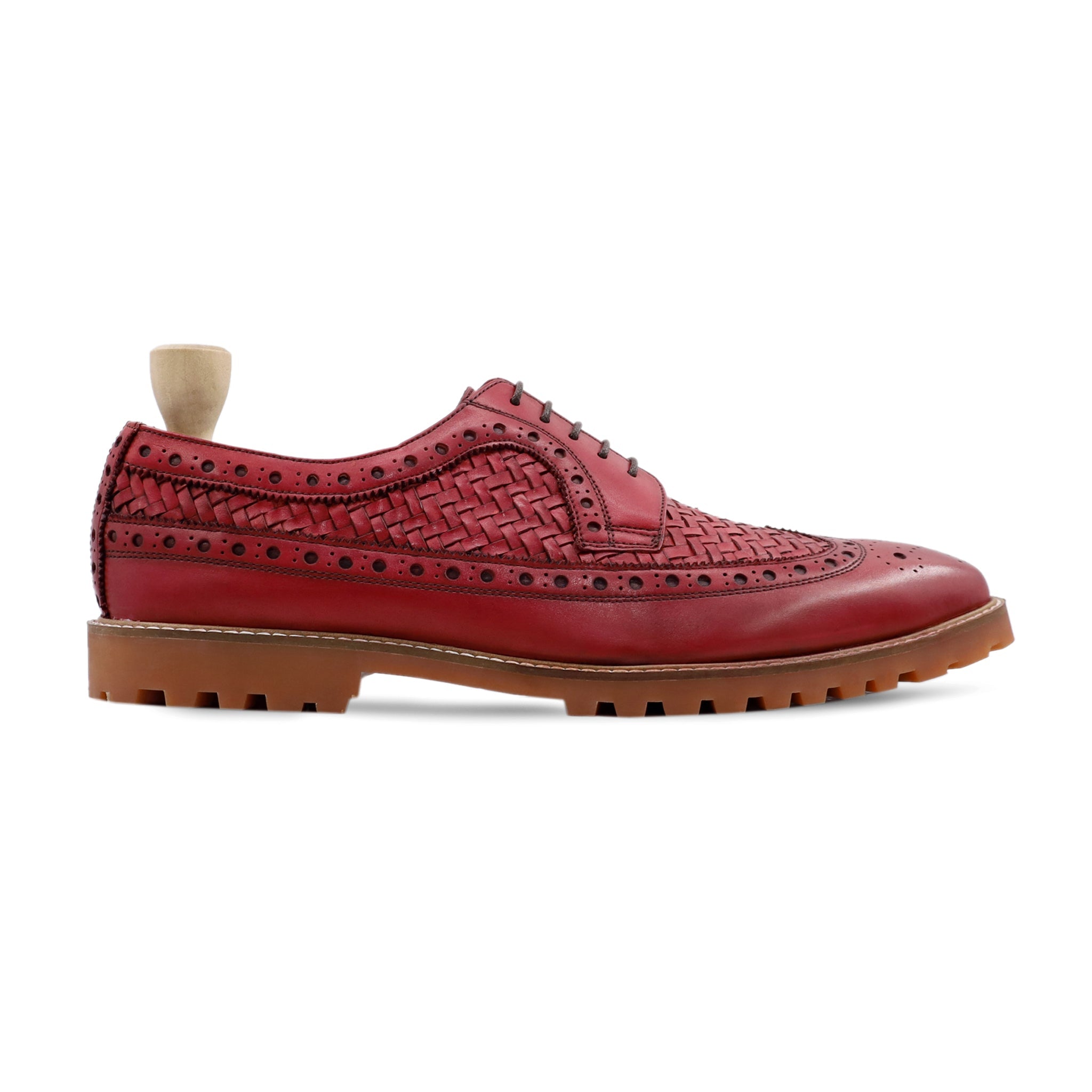 Waneta - Men's Oxblood Calf and Hand Woven Leather Derby Shoe