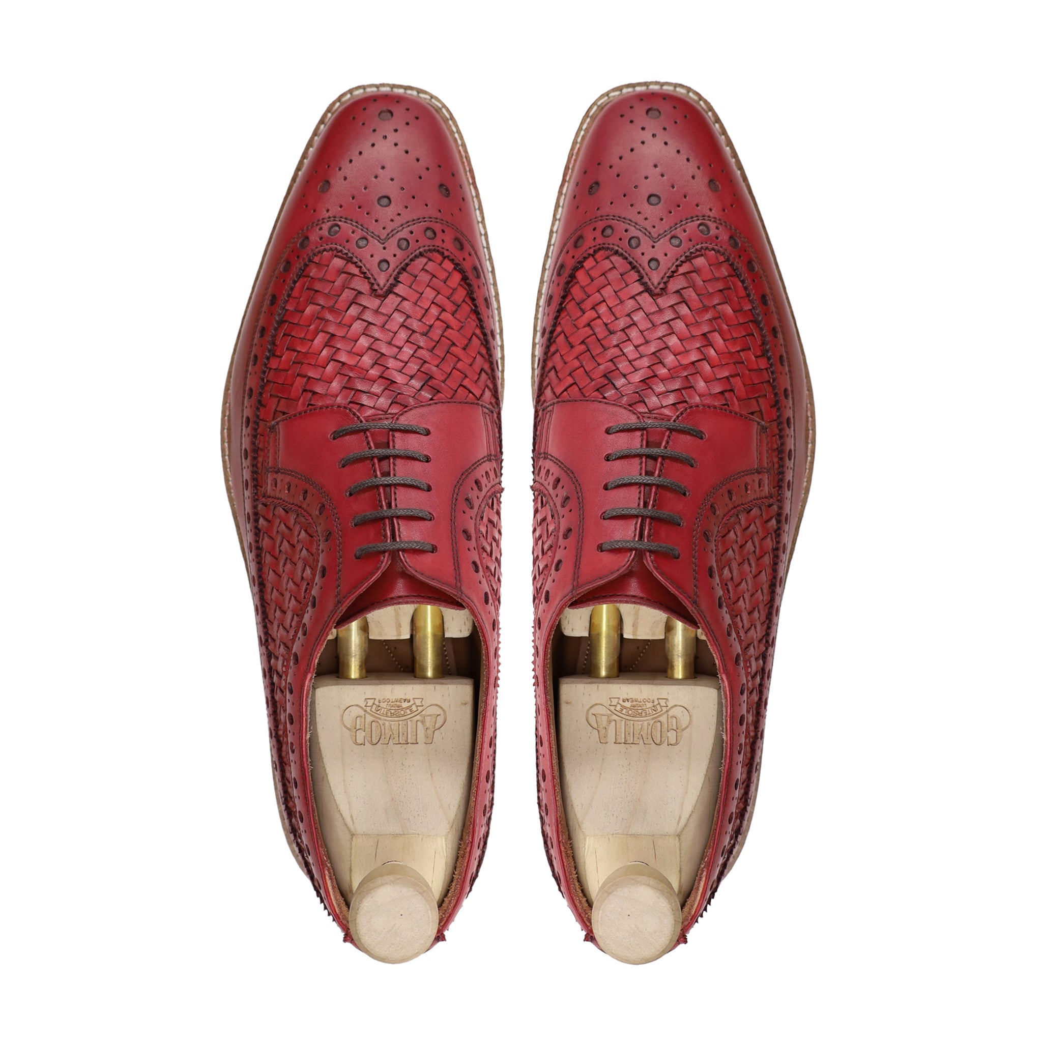 Waneta - Men's Oxblood Calf and Hand Woven Leather Derby Shoe