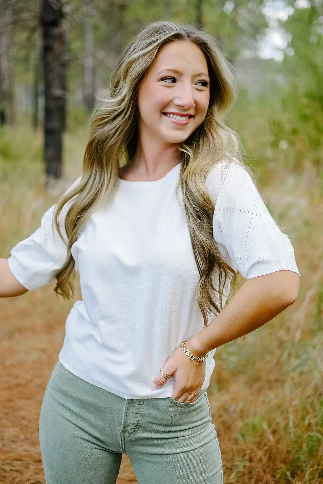 White Knit Short Sleeve Detailed Tee