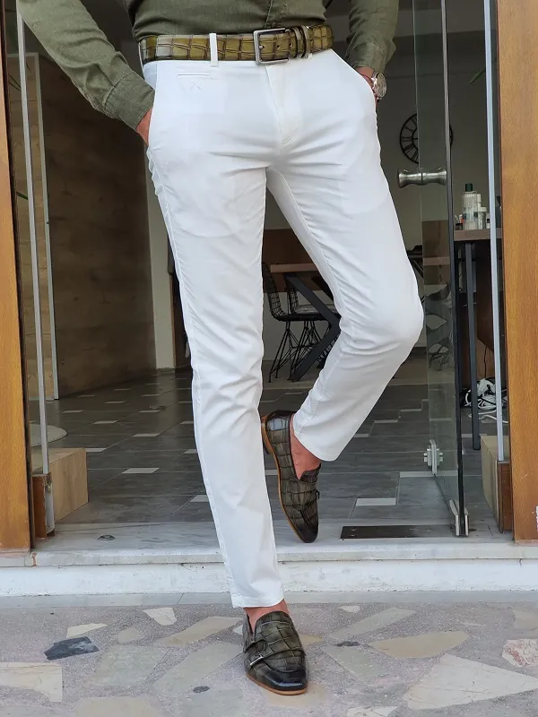 White Slim Fit Cotton Pants for Men by GentWith | Worldwide Shipping