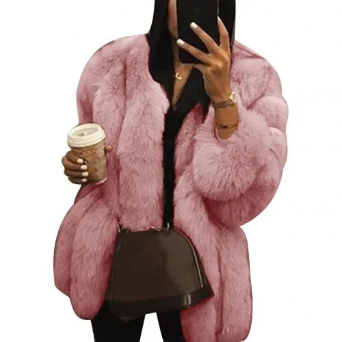 Women Casual Jacket Plus Size Short Faux Fur Coat Warm Furry Jacket Long Sleeve Outerwear Autumn Winter Loose Overcoat Outwear