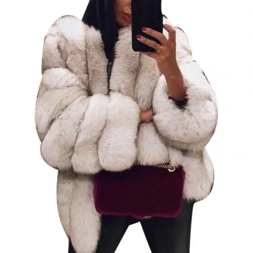 Women Casual Jacket Plus Size Short Faux Fur Coat Warm Furry Jacket Long Sleeve Outerwear Autumn Winter Loose Overcoat Outwear