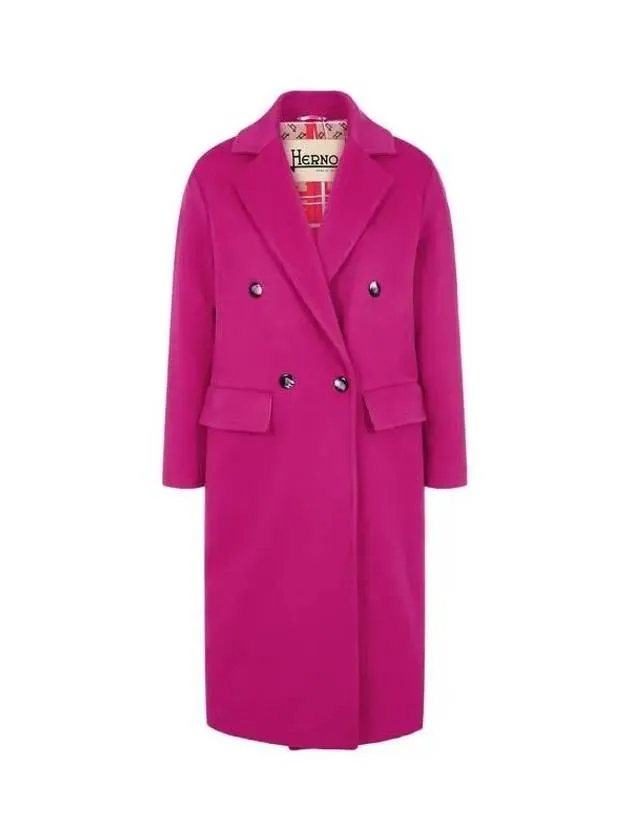 Women s no cheat lapel double wool coat dark pink 270011