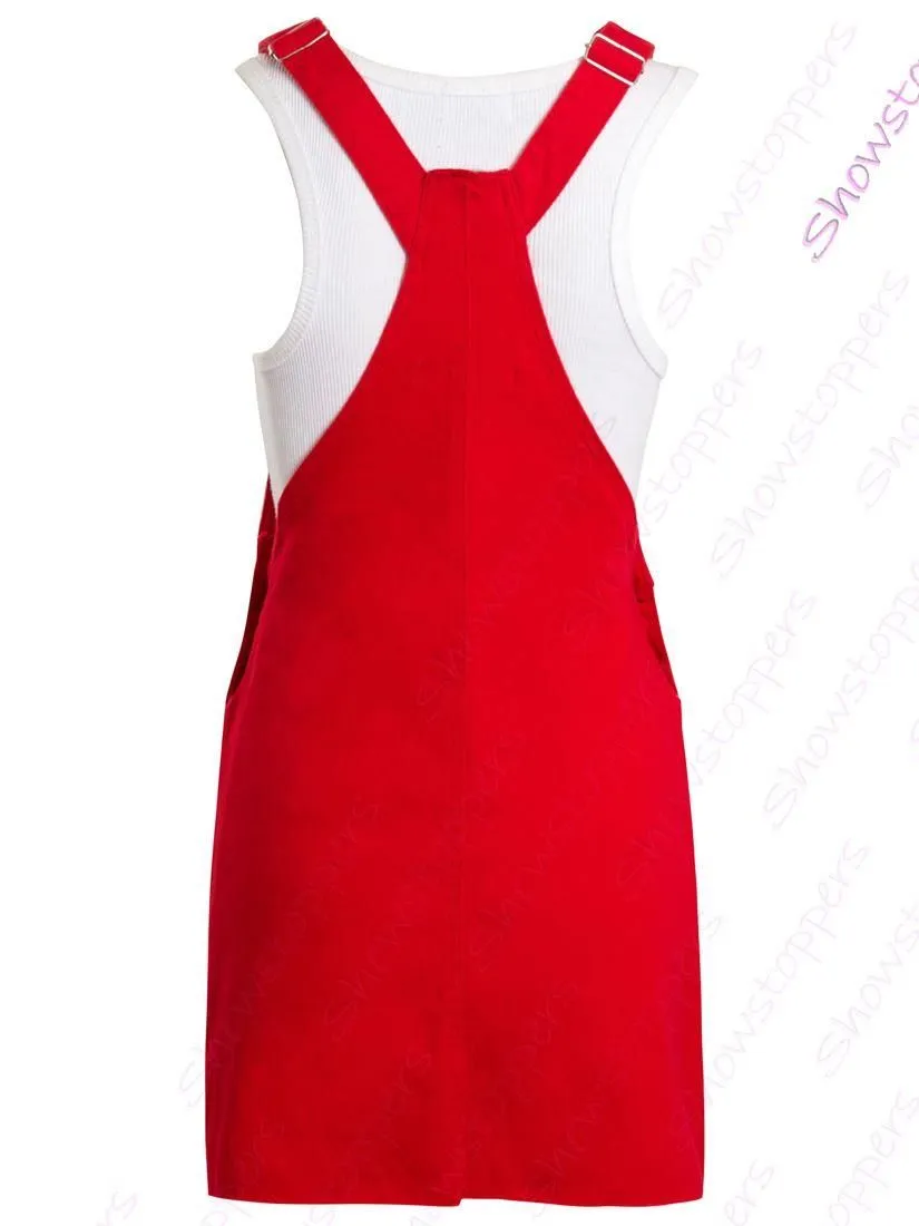 Womens Denim Dress Ladies Stretch Sleeveless Dungaree Dresses Size 8 10 12 14 Red Black