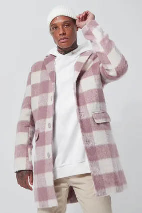 Wool Look Check Single Breasted Overcoat | boohooMAN UK