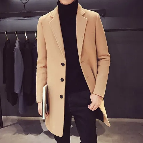 Xituodai 2022 Fashion Men Wool & Blends Mens Casual Business Trench Coat Mens Leisure Overcoat Male Punk Style Blends Dust Coats